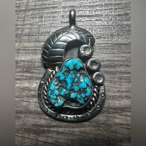 Stunning Southwest Signed Sterling Turquoise Pendant